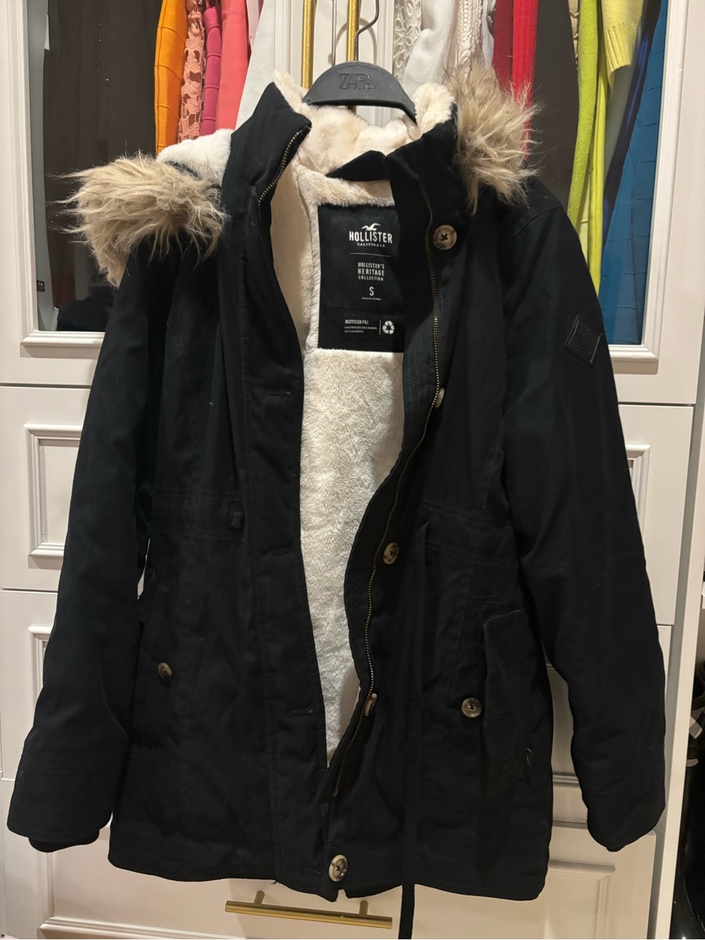 Hollister Women's Black Faux-Fur Lined Parka Jacket